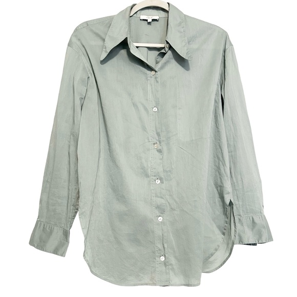 VINCE Pocket Stitch Oversized Cotton Button Down Shirt in Sea Stone - Picture 4 of 9